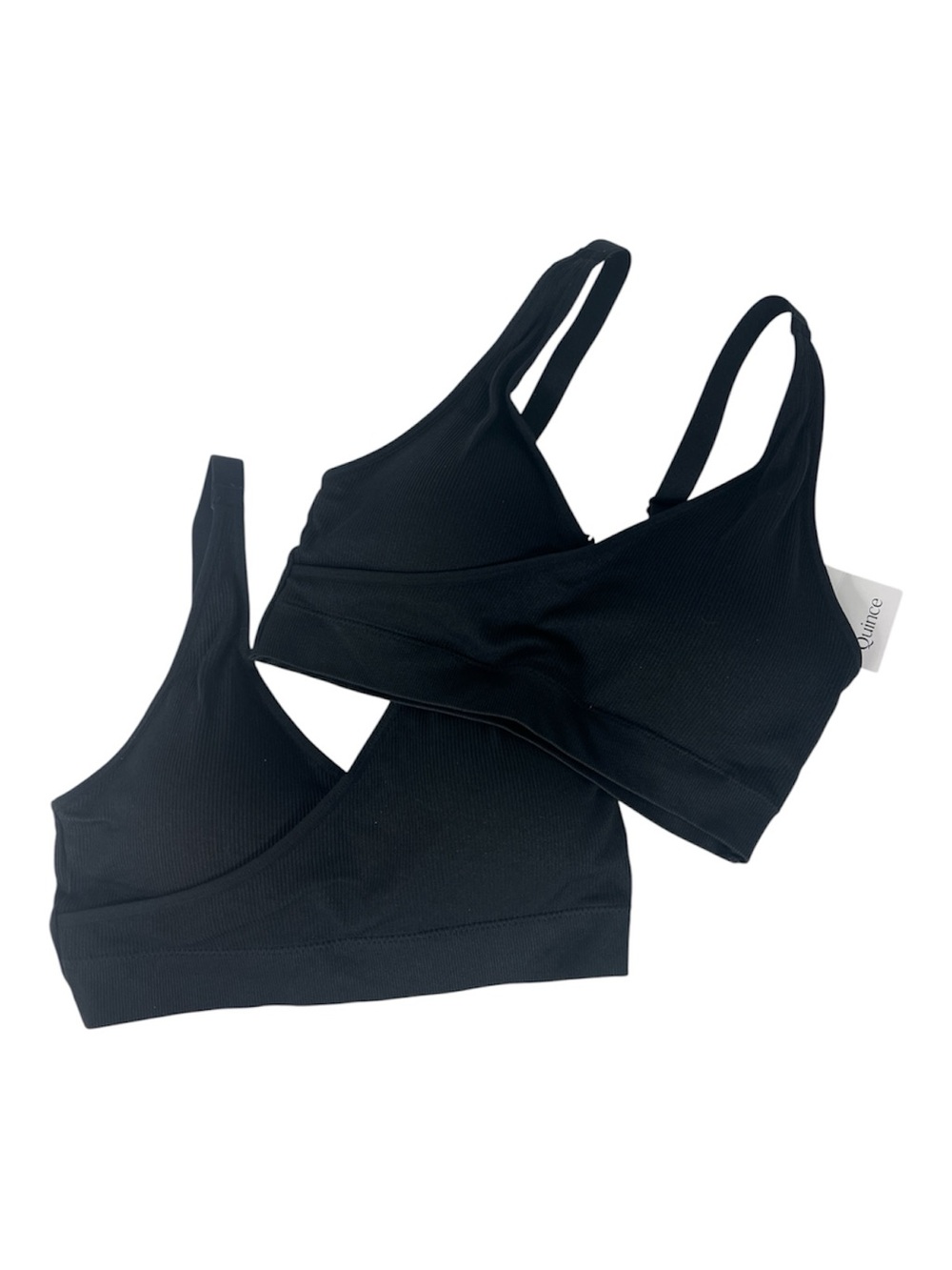 Quince Sz S Seamless Ribbed Crossover Nursing & Lounge Bra Black - 2 pack NWT - Picture 2 of 7